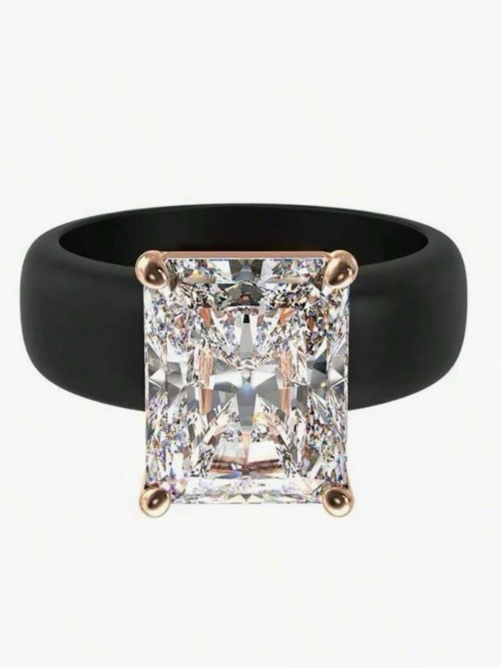 Black Silicone Ring with Emerald-Cut Clear Stone